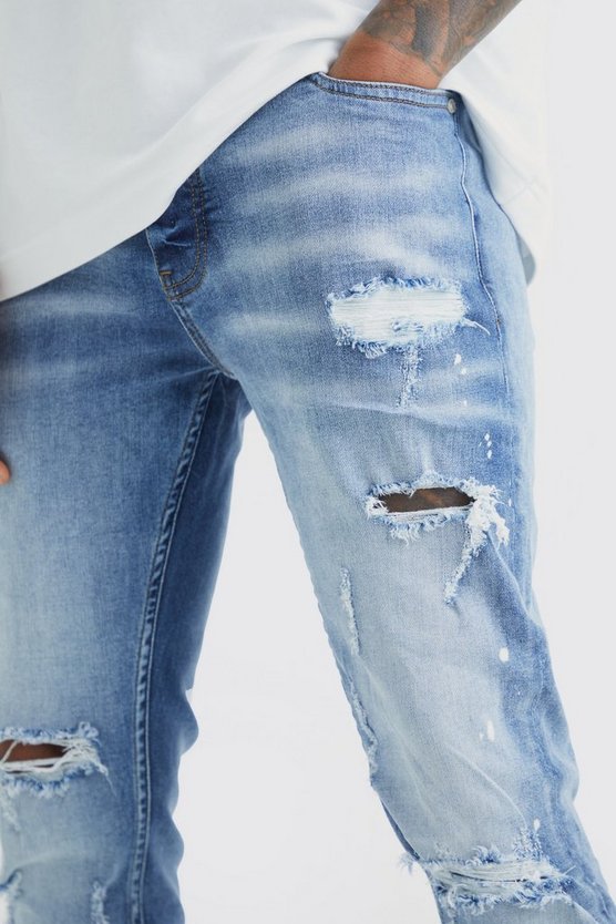 Gebleichte Skinny Stretch Jeans mit Riss am Knie
