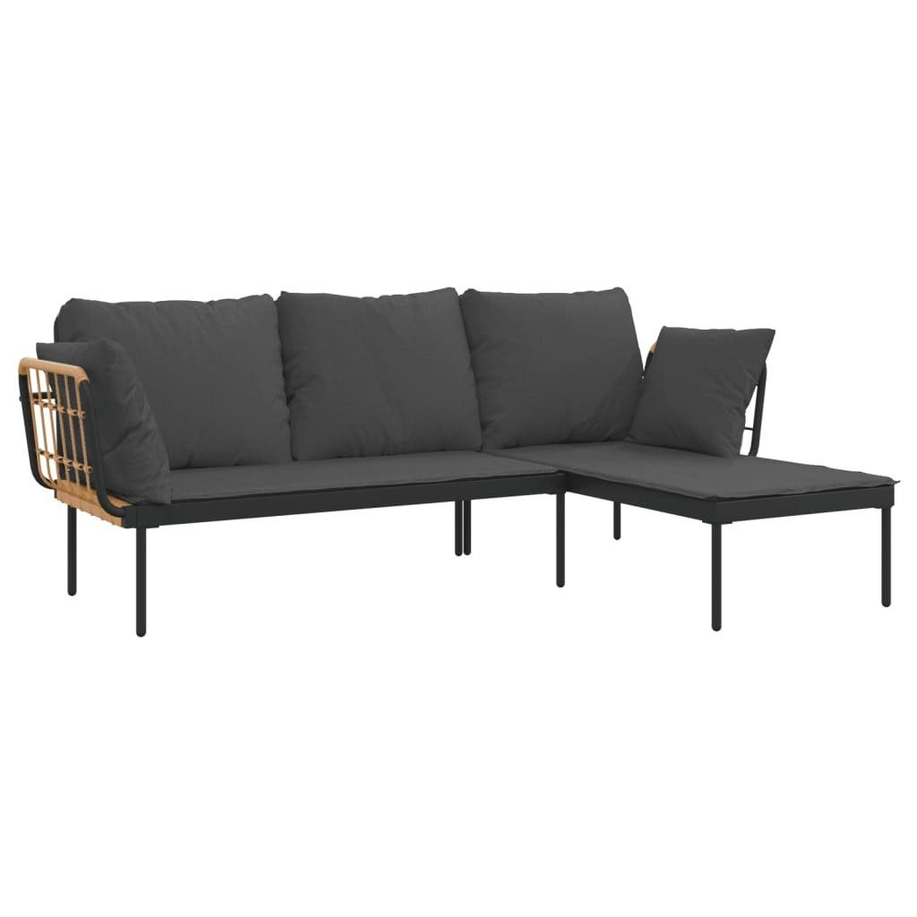 vidaXL Gartenlounge-Set 3-tlg. Garten-Lounge-Set mit Kissen Dunkelgrau Poly Rattan, (3-tlg)
