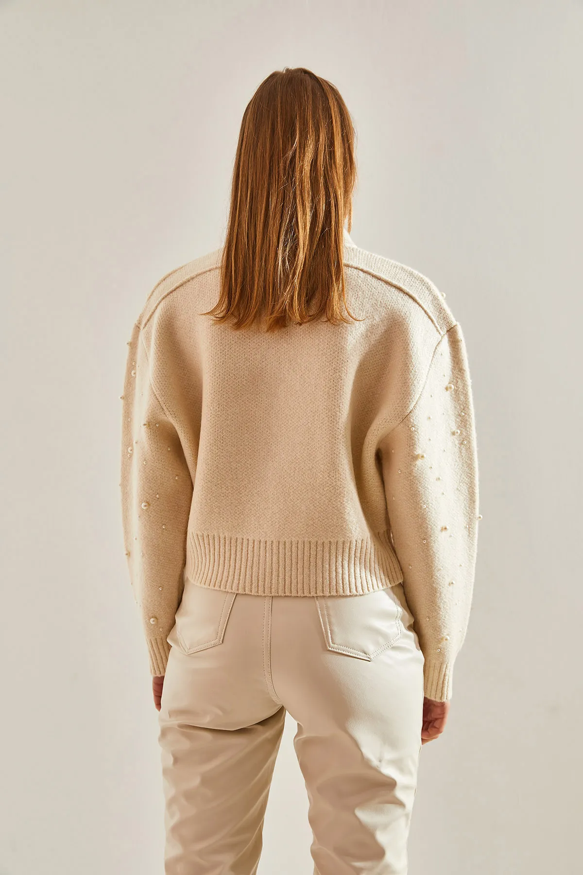 Bianco Lucci  Damen-Strickjacke mit Perlenstein-Stickerei
