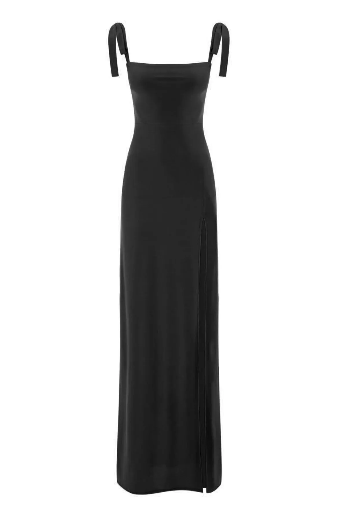 Whenever Company  Schwarzes langes Abendkleid mit verstellbaren Trägern, quadratischem Ausschnitt und tiefem Schlitz