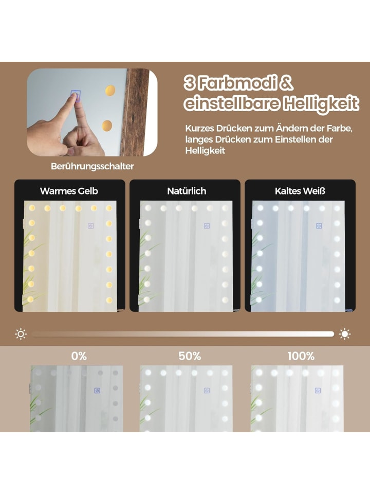 COSTWAY Schmuckschrank LED mit Rollen 4 in 1 in Braun günstig kaufen onesize
