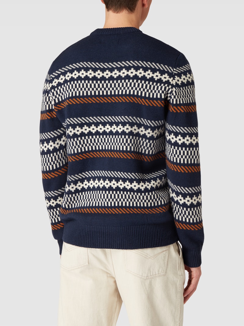 Strickpullover mit Allover-Muster Modell 'FAIRISLE' in marineblau