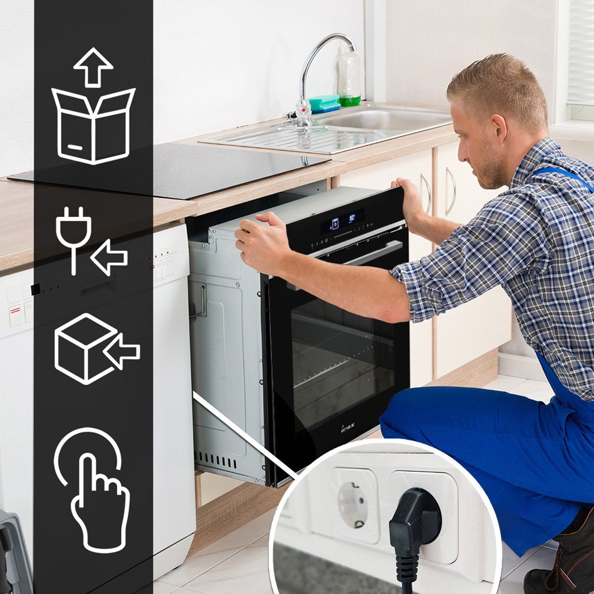 KKT KOLBE Einbaubackofen Backofen Elektroherd EB8017ED, mit 2-fach Teleskopauszug, DampfClean, Katalytische Platten, 60cm / 72 l / Heißluft / Teleskopauszüge / Katalyse-Reinigung / Touch