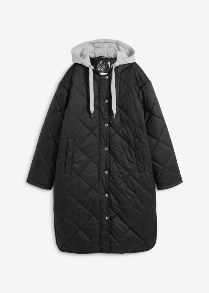 Steppmantel mit abnehmbarer Kapuze aus Sweat