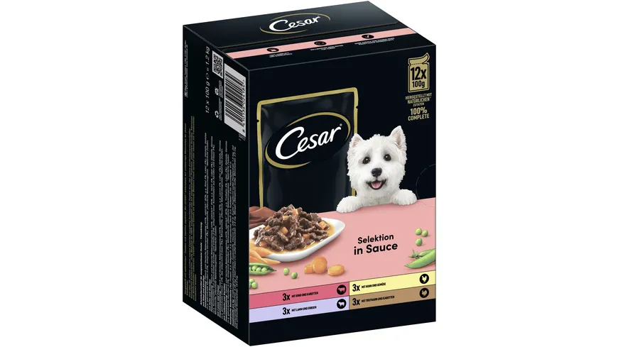 CESAR® Portionsbeutel Multipack Selektion in Sauce 4 Varietäten 12 x 100g 1200 g