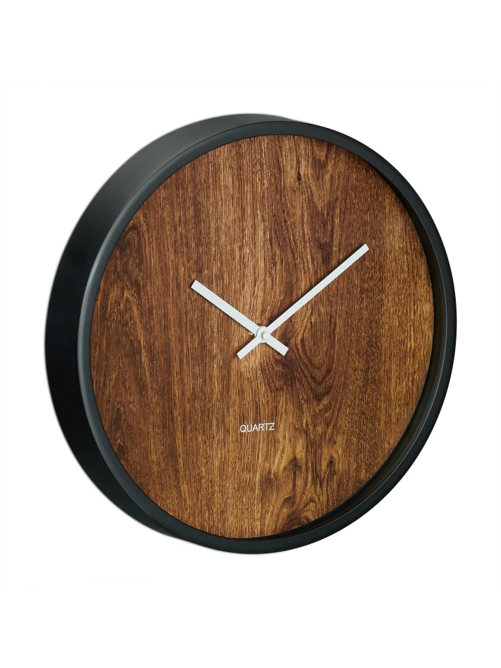 relaxdays Wanduhr in Holzoptik/ Schwarz - Ø 29,5 cm günstig kaufen onesize