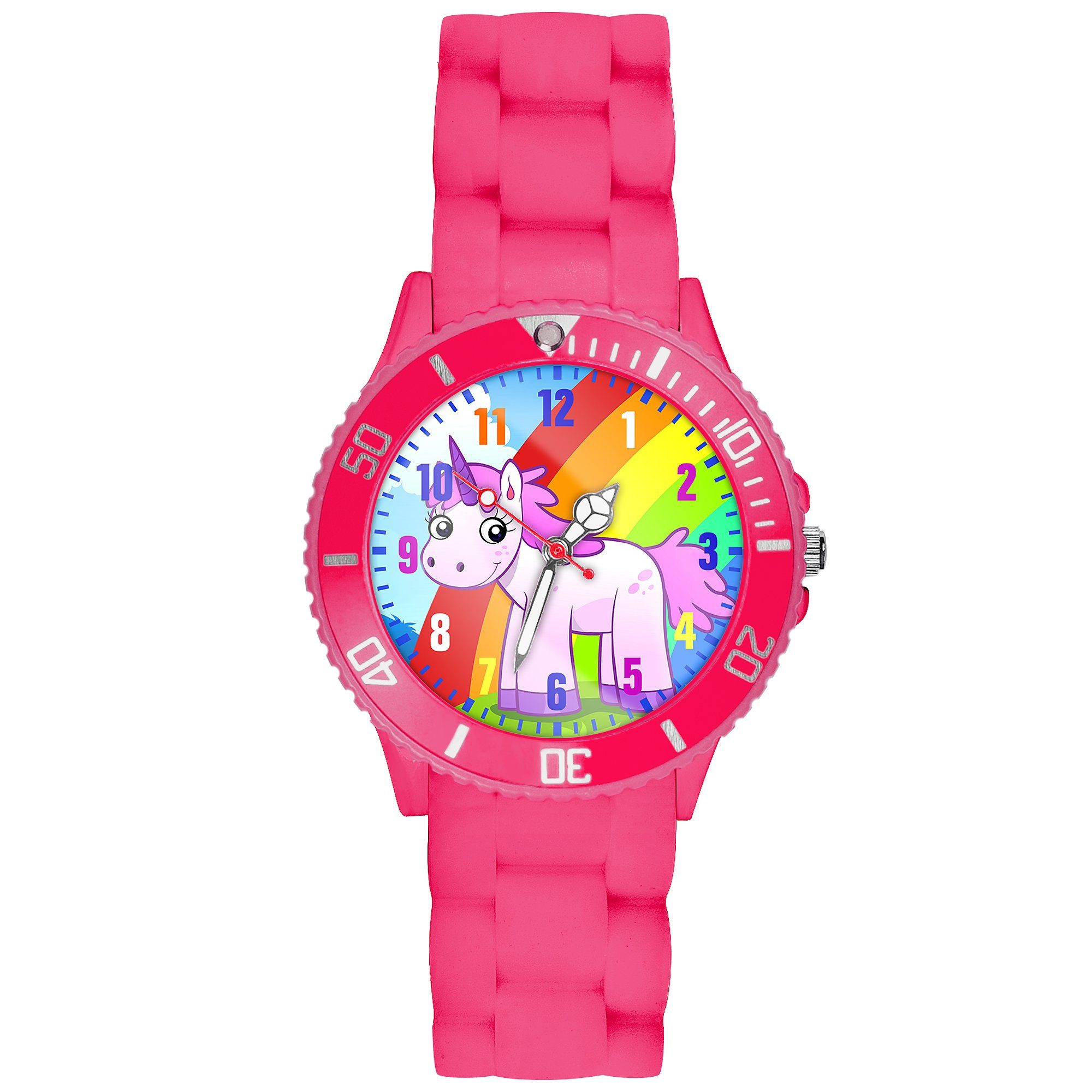 Taffstyle Quarzuhr Kinder Armbanduhr Silikon Einhorn Analog Uhr Bunt, Mädchen Sportuhr Bunte Kinderuhr Lernuhr Regenbogen Silikonuhr