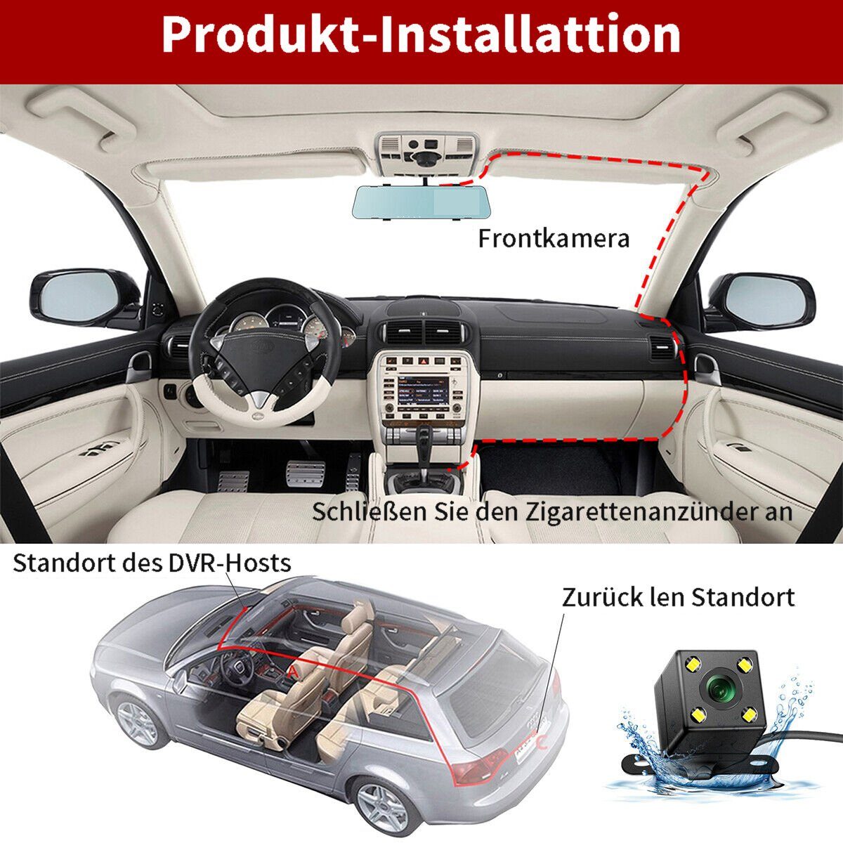yozhiqu Auto-High-Definition-4-Zoll-Fahrrekorder mit Saugnapf Dashcam (Hochauflösendes 1080P-Nachtsicht-Rückfahrbild mit zwei Linsen)