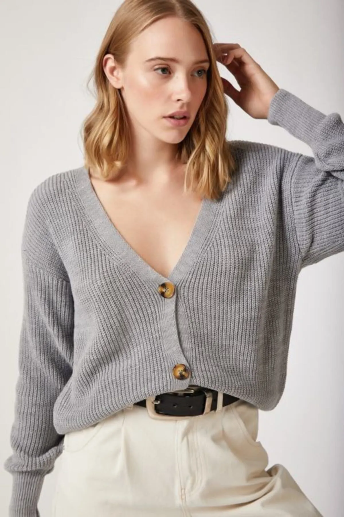 Happiness İstanbul  Strickjacke - Grau - Regular Fit