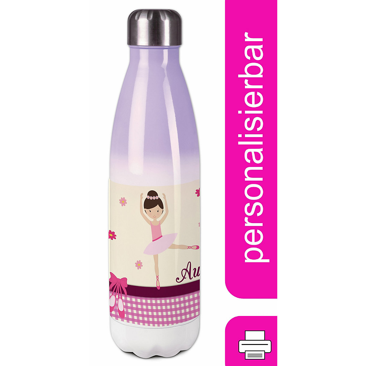 Edelstahl Kinder Thermoflasche / Trinkflasche bunt Balerina Blume Spülmaschinenfest, Auslaufsicher, Bruchfest, Doppelwandig, Für Heißgetränke geeignet, Mit Deckel, Isoliert
