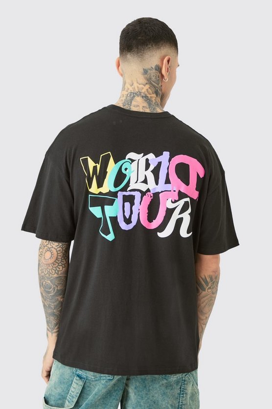 Tall schwarzes Oversize T-Shirt mit World Tour Print