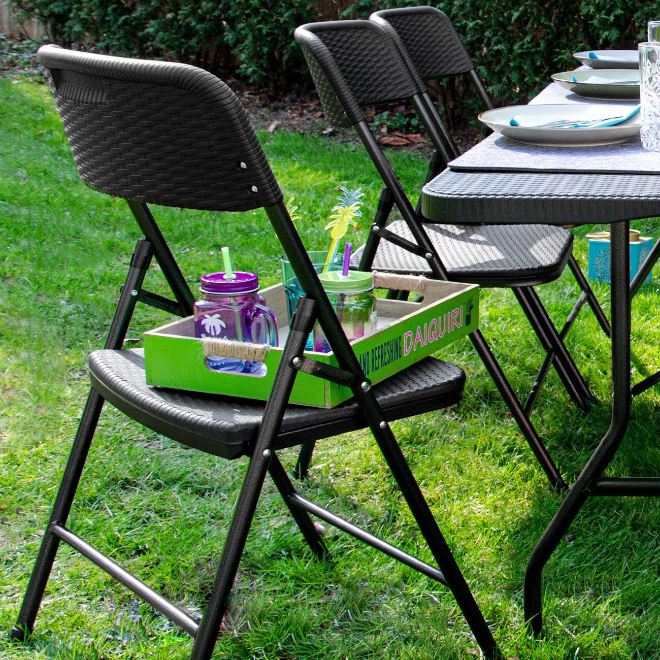 AMANKA Klappstuhl 2er Set Klappstuhl Balkonstuhl in Rattan-Optik, bis 150kg 50x46x83,5cm Schwarz