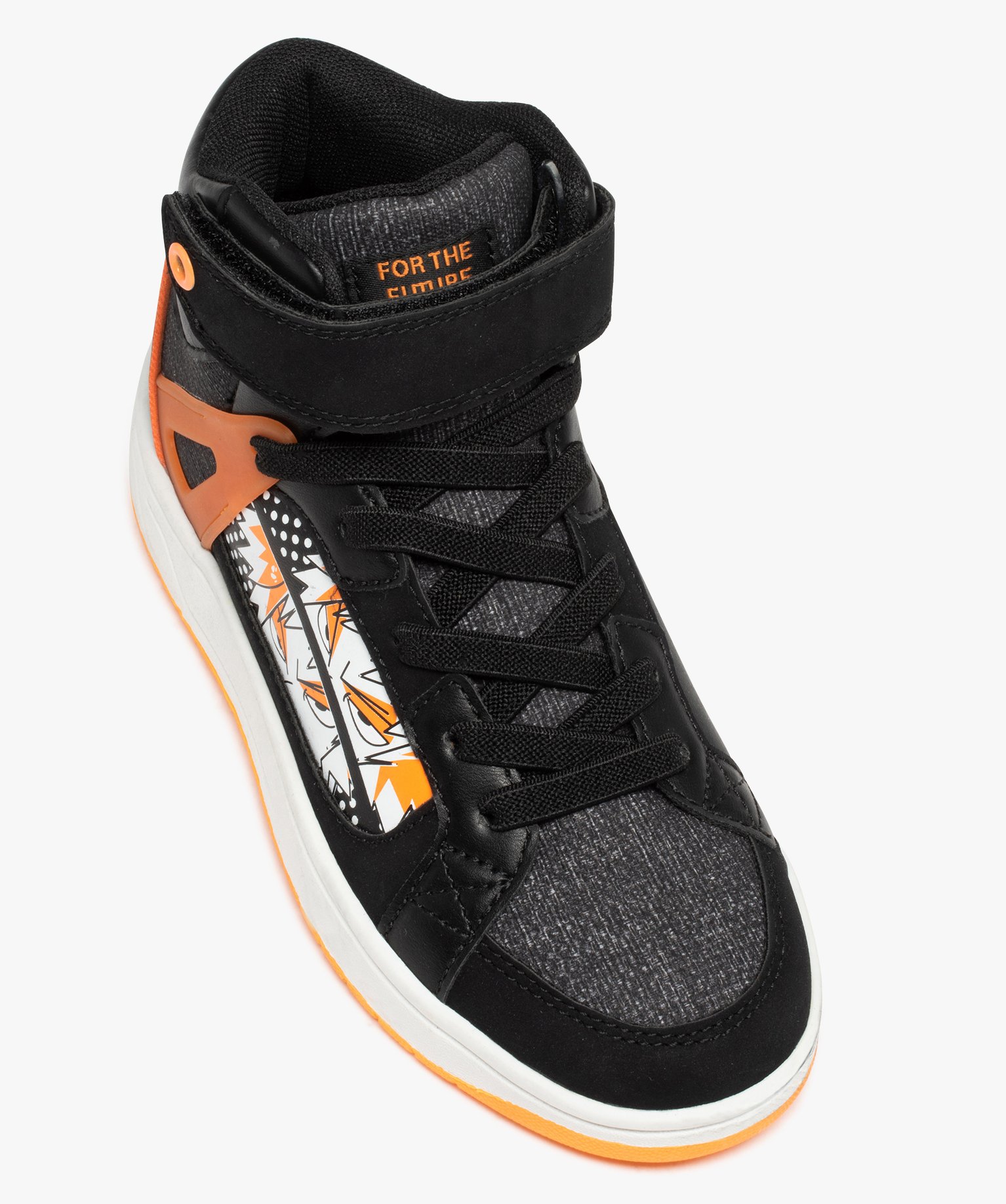Basket mid-cut fermeture scratch avec motif manga Garçon noir | GEMO