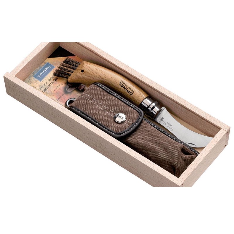 Opinel messer n.8 Inox Pilzmesser mit Holzkiste und Scheide.