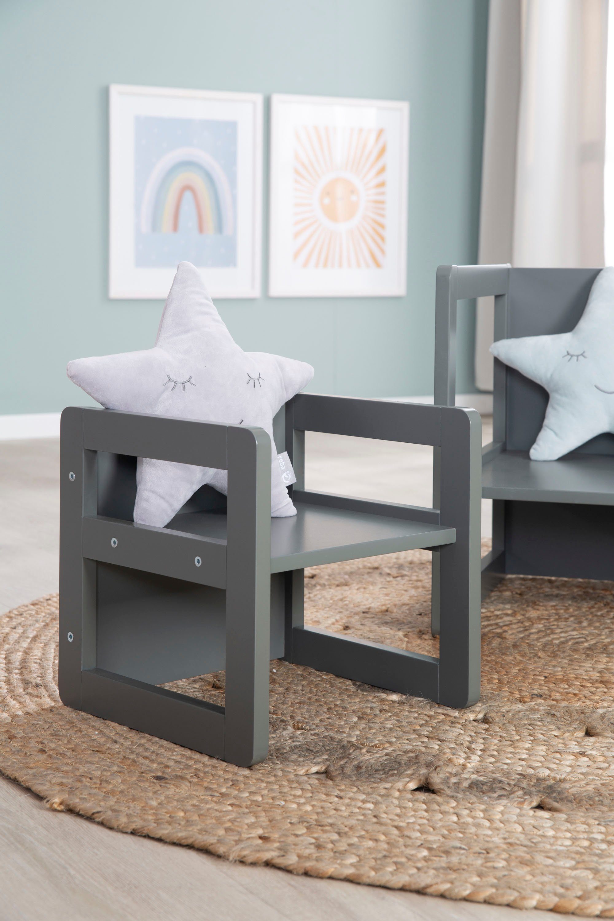 roba® Kindersitzgruppe 3in1, anthrazit, als Wendehocker mit 3 verschiedenen Höhen verwendbar