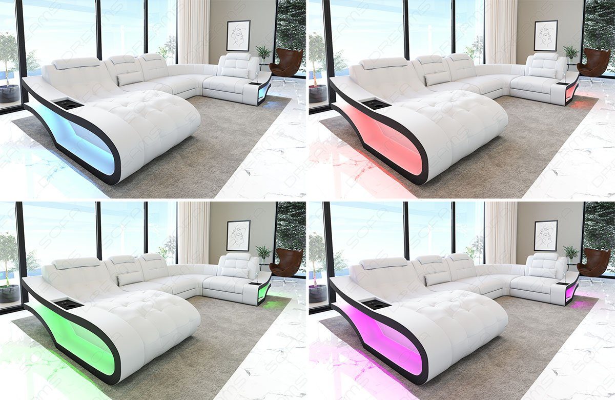 Sofa Dreams Ecksofa Polster Stoff Sofa Elegante H - L Form Stoffsofa Couch, mit LED, wahlweise mit Bettfunktion