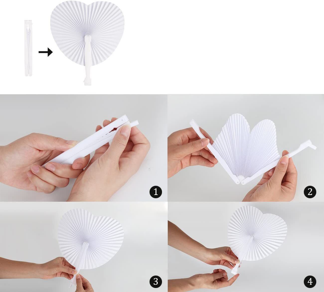 JedBesetzt Handfächer Fächer Hochzeit Papierfächer Herzförmiges Weiß Papierfächer Faltbar, (Satz, 24 * Liebespapierfächer), Sehr praktische und beliebte Geschenke im Sommer.