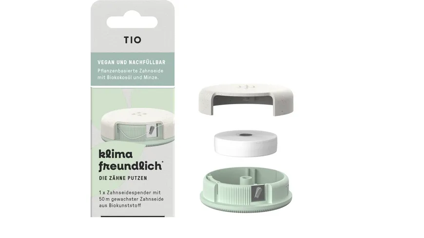 TIO Tiofloss Zahnseide Pflanzenbasierter & wiederbefüllbarer Spender 50 m
