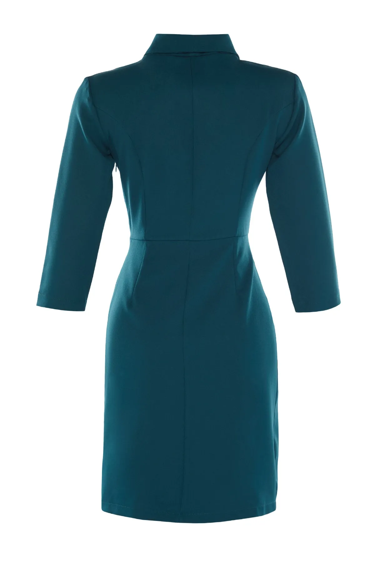 Trendyol Collection  Petrolblaues Mini-Webkleid in A-Linie mit Jackenkragen TWOAW23EL00384