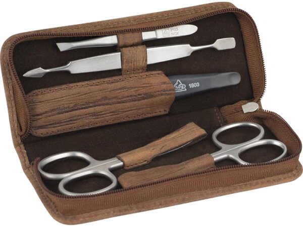 Erbe Solingen 5-teilig - rostfrei im Leder-Reißverschluss-Etui 5-teilig Manicure Set, Wood Look rostfrei im Leder-Reißverschluss-Etui Maniküre-Set