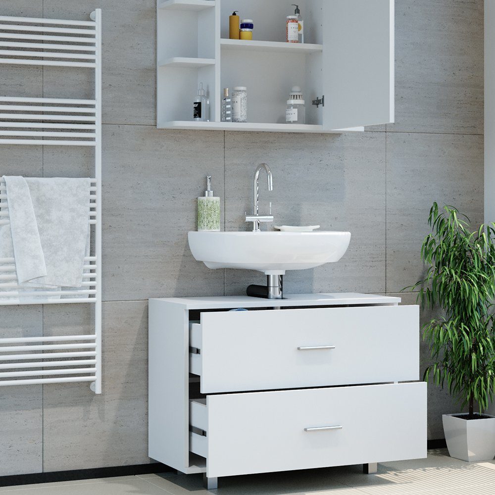 Vicco Badmöbel-Set Badezimmerset ILIAS Weiß Set 5, (2-er Set, 2-St., 2-er Set)