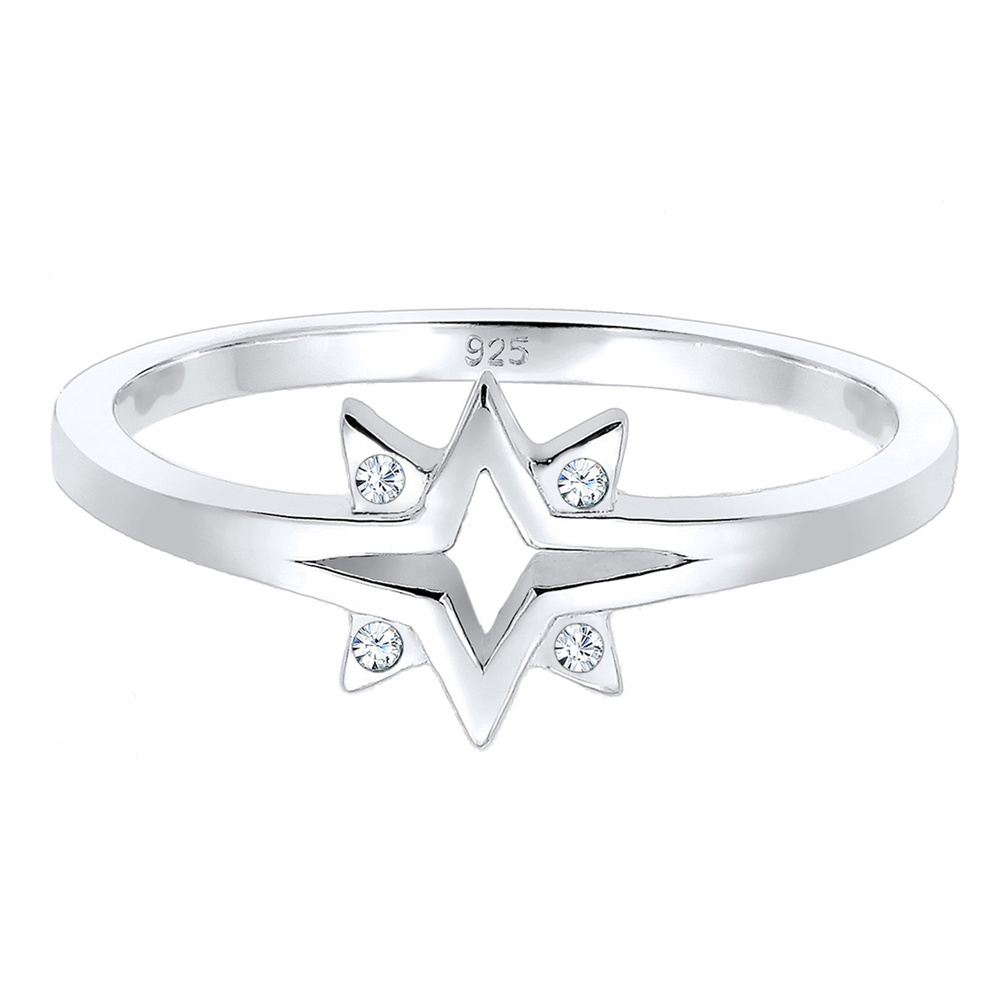 Elli Elli Bague Femme Motif de l'Étoile Ludique avec des Cristaux en Argent Sterling 9 Bague