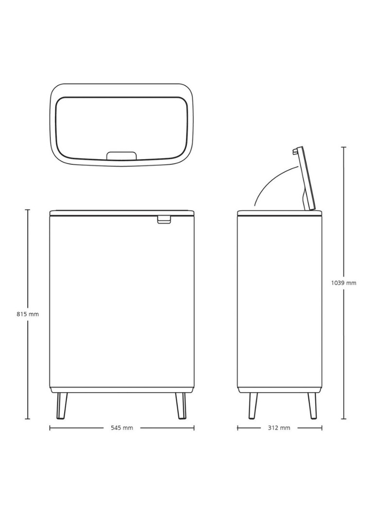 Brabantia Bo Touch Bin Hi -kierrätysroska-astia kannella jaloilla, 2 x 30 litraa
