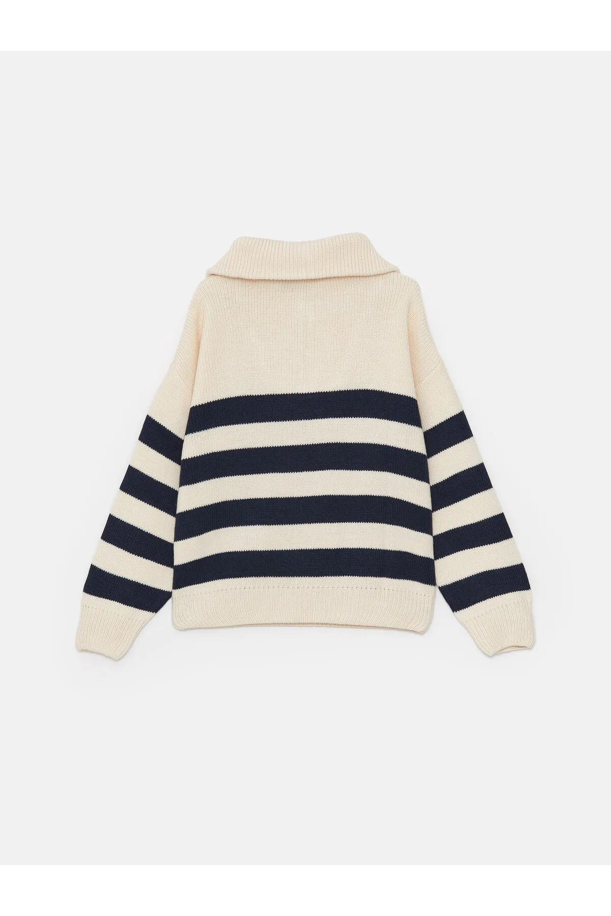 LC Waikiki  Gestreifter Langarm-Strickpullover mit Polokragen für Mädchen