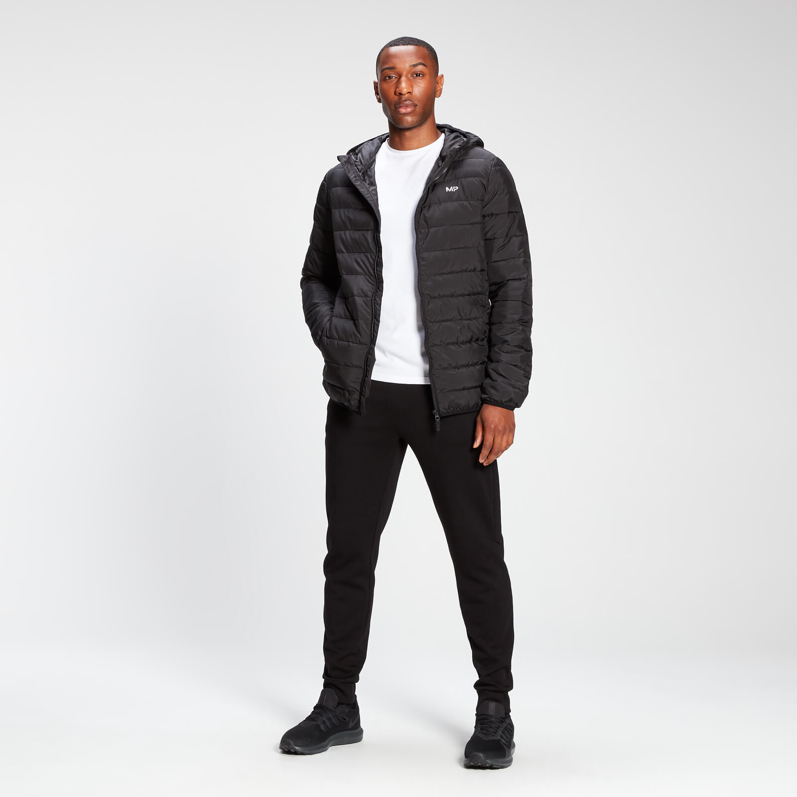 MP Men's Lightweight Hooded Packable Puffer Jacket - Black