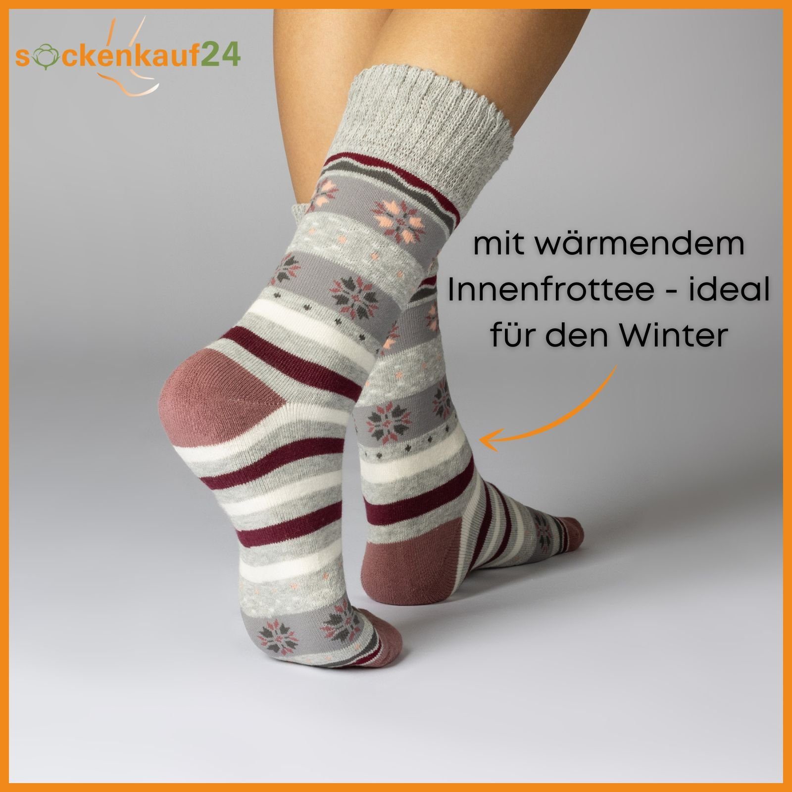 sockenkauf24 Thermosocken 6 oder 12 Paar Damen Wintersocken Damensocken mit Innenfrottee (38204, 6-Paar, 39-42) WP