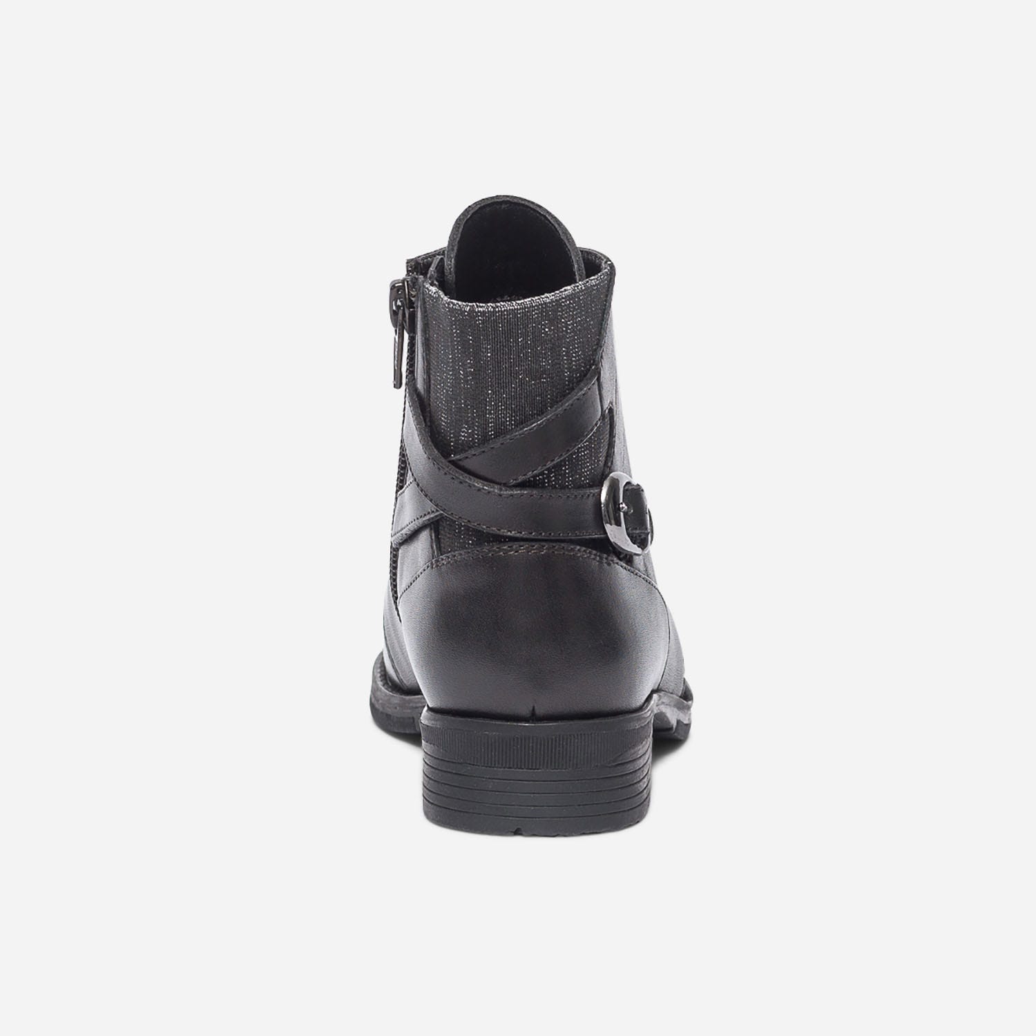 Bottine noire en cuir à élastique et lacet pailletés