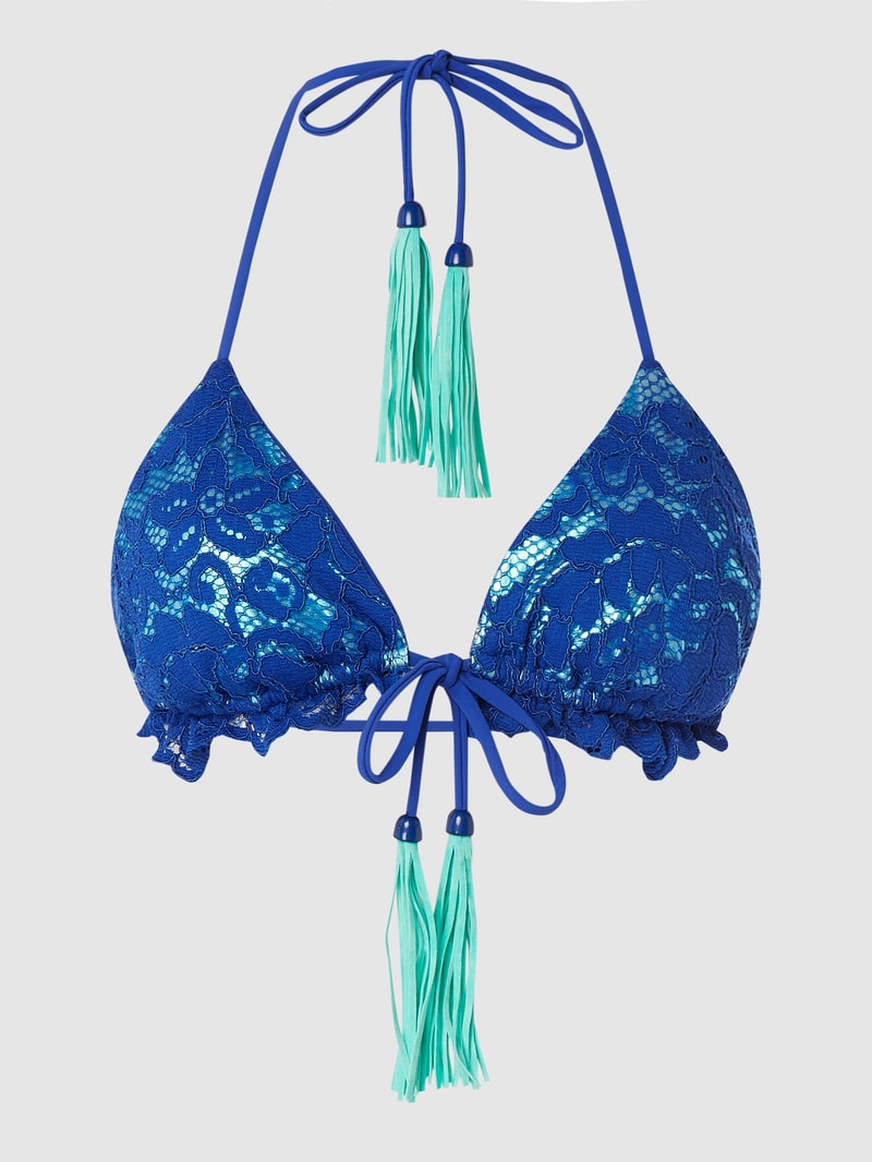 Bikini-Oberteil aus Spitze - wattiert in blau