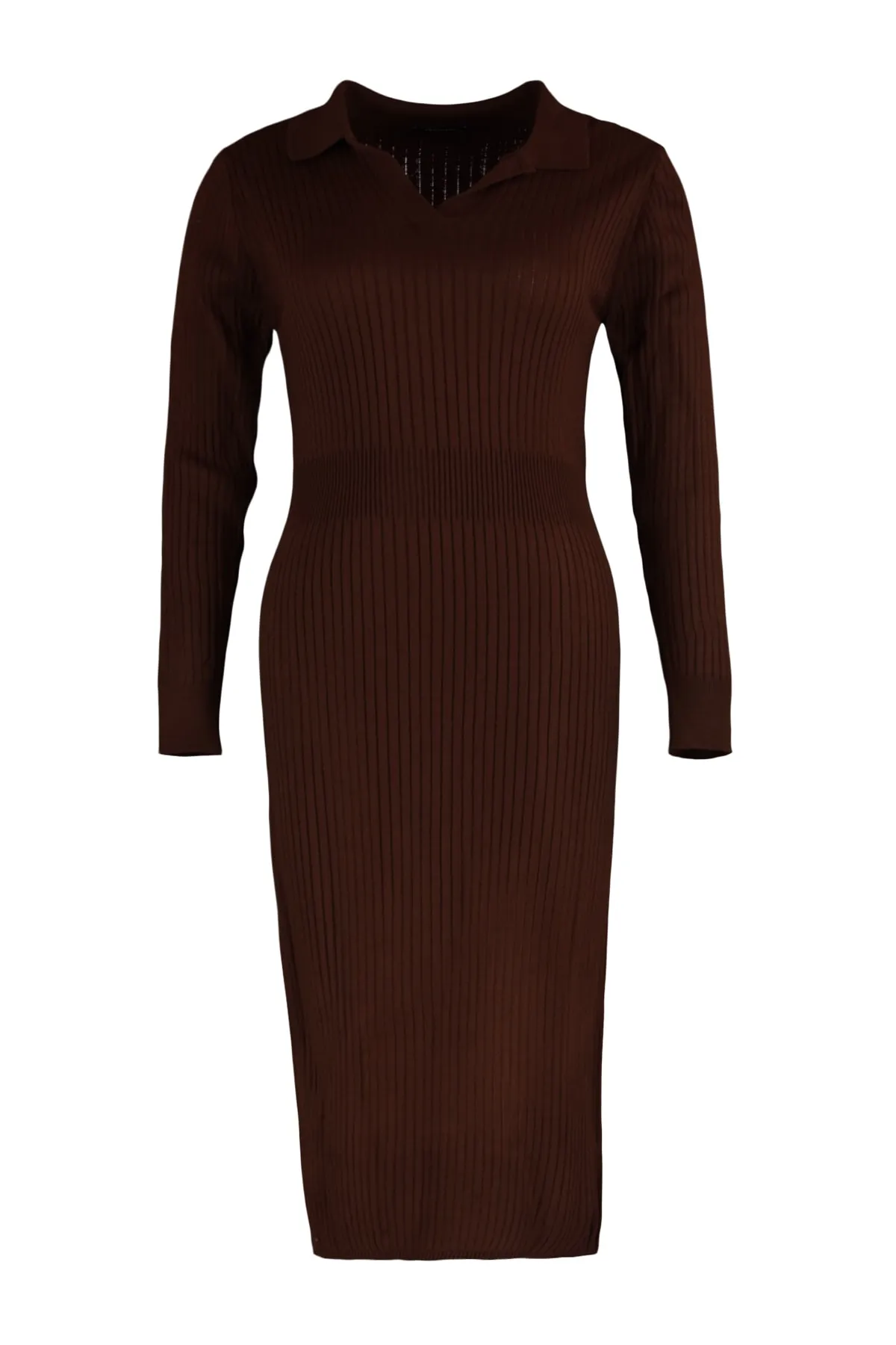 Trendyol Curve  Dunkelbraunes Strickkleid mit Polokragen