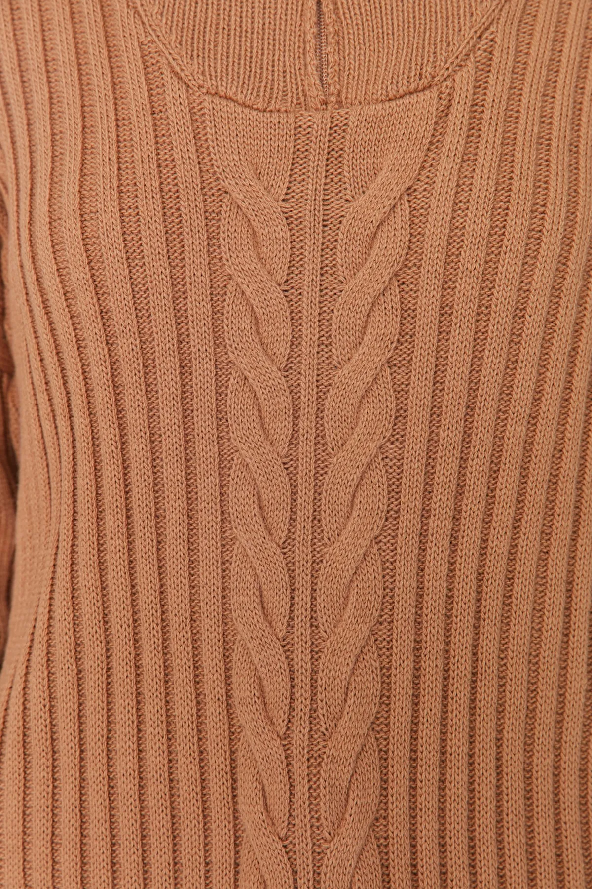 Trendyol Modest  Camel Selanik Strickpullover mit Reißverschluss TCTAW23AK00017