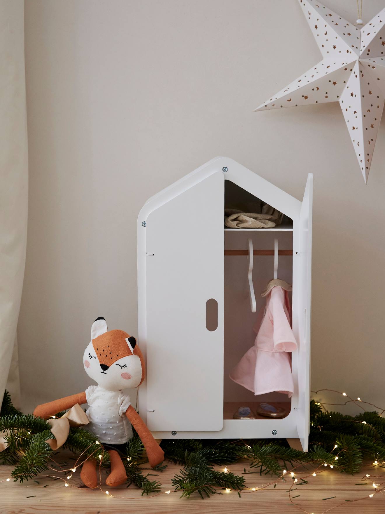 Vertbaudet Puppen-Kleiderschrank PETITE MAISON Holz FSC - weiß/natur