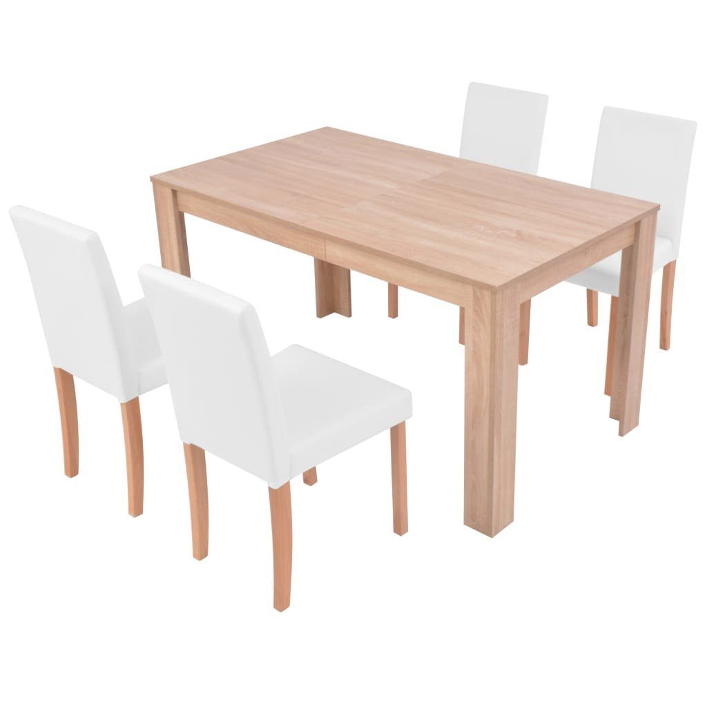 vidaXL Essgruppe Esszimmertisch und Stühle 5-tlg. Kunstleder Eiche Cremeweiß, (5-tlg)