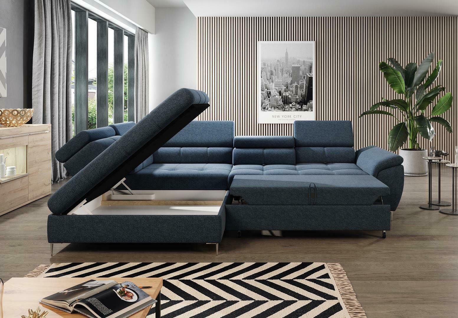 JVmoebel Ecksofa Schlafsofa Design Ecksofa L-form Bettfunktion Couch Textil Sofa, Mit Bettfunktion
