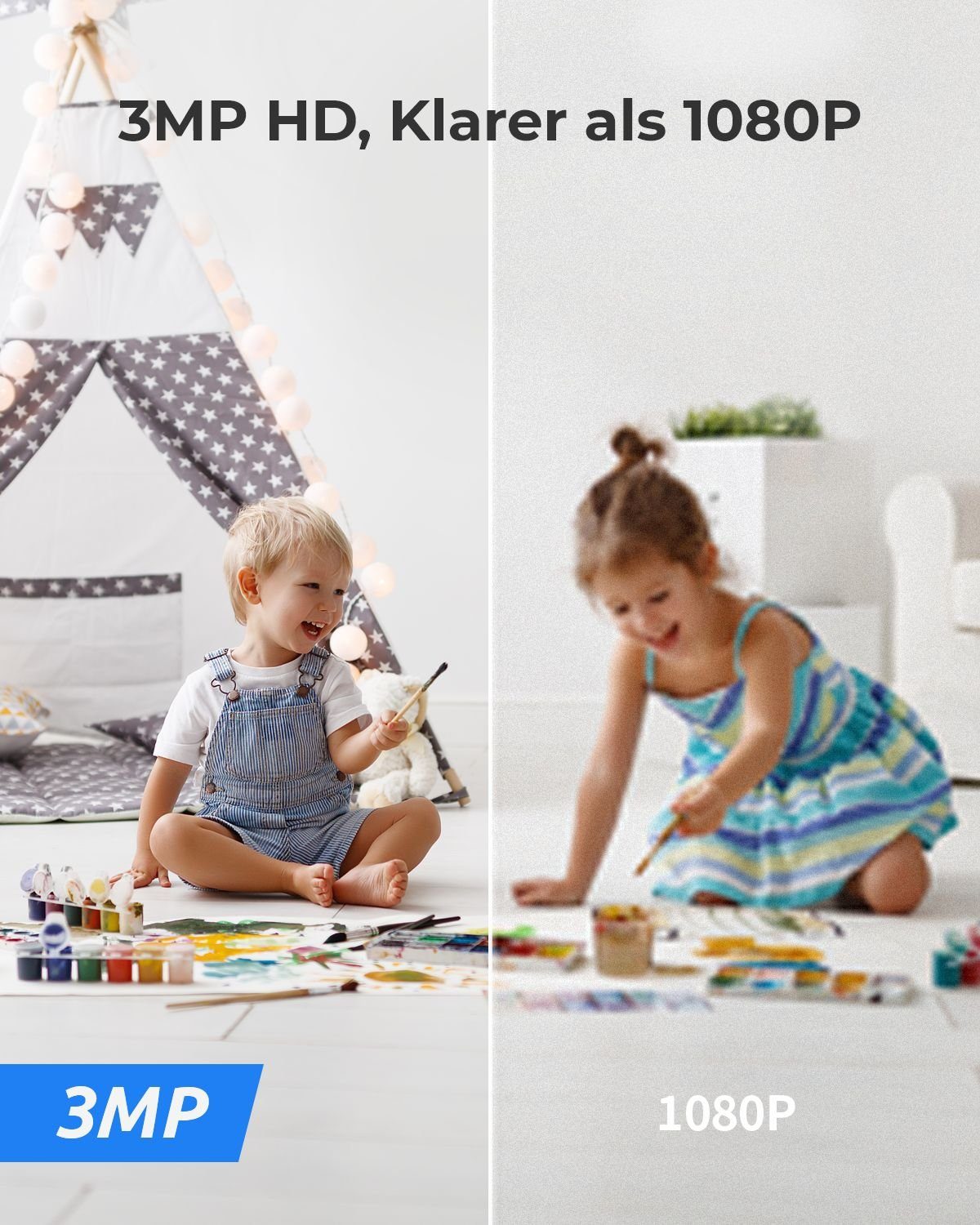Reolink E1 3MP WLAN IP Überwachungskamera (Indoor, Packung, 1-tlg., 355° Schwenk & 50° Neigung, Pan-Tilt, 2,4-GHz-WLAN, Bewegungserkennung, Bidirektionales Audio)