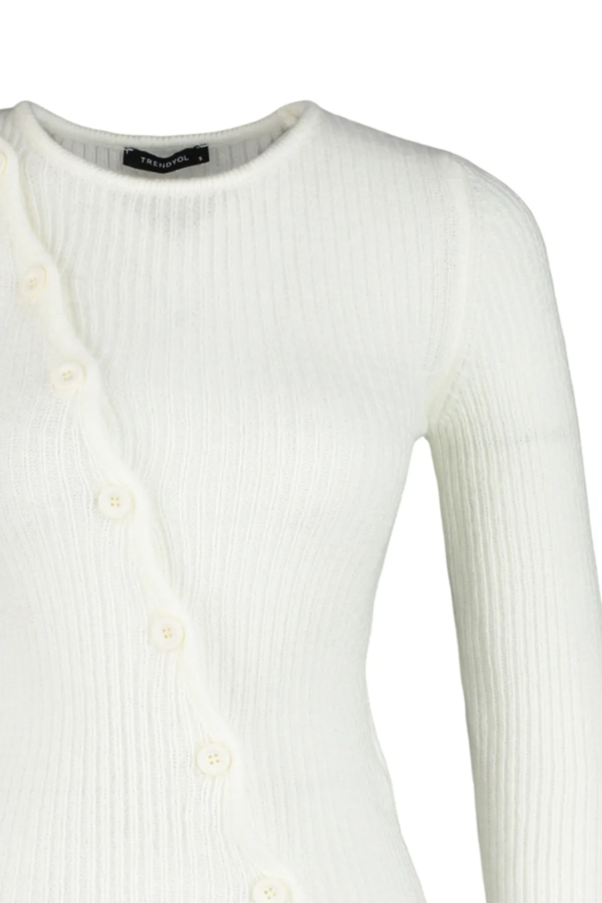 Trendyol Collection  Weißer, weich strukturierter Pullover mit Knöpfen TWOAW24KZ01079