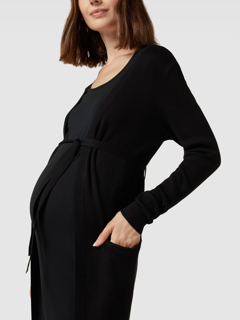 Umstands-Strickjacke mit Stoffgürtel in schwarz