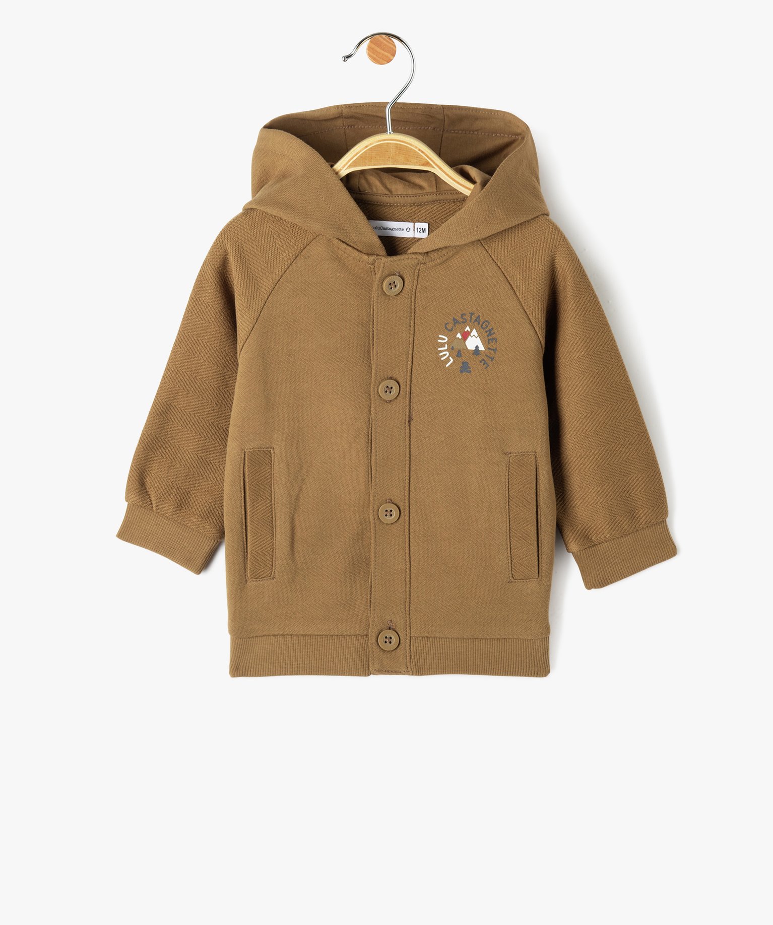 Sweat bébé Garçon à capuche avec boutons - LuluCastagnette marron | GEMO