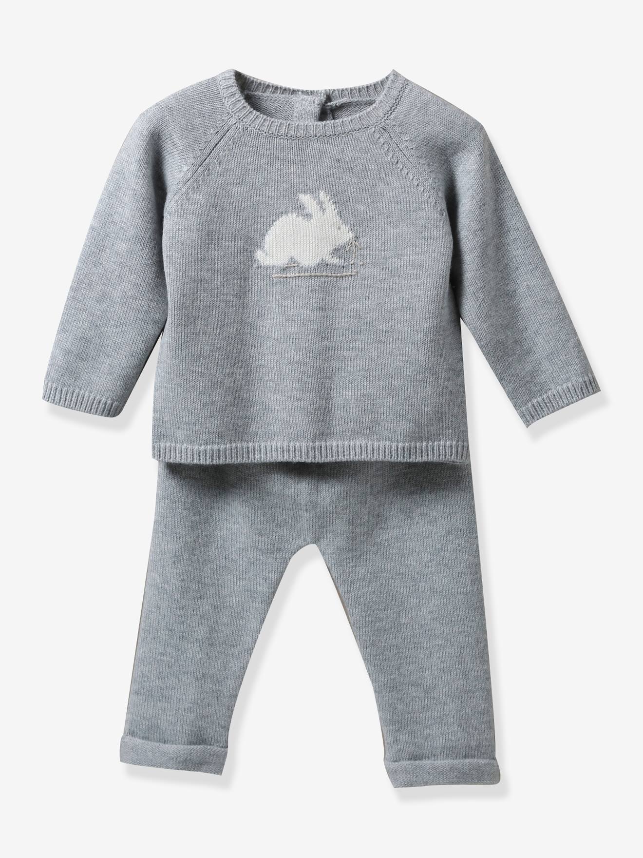 Ensemble en tricot bébé laine gris chiné
