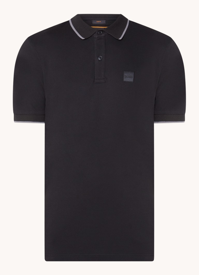 Tricou polo HUGO BOSS cu croială slim, cu bottoi și logo din bumbac.