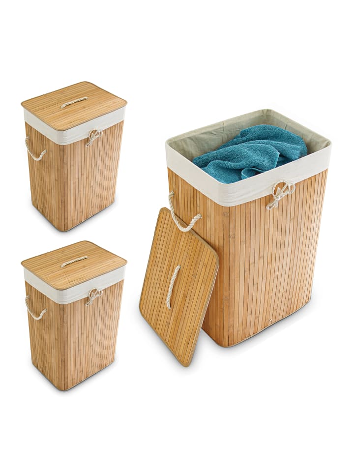 relaxdays 3 x Wäschekorb in Natur - (B)43,5 x (H)65,5 x (T)33,5 cm günstig kaufen onesize