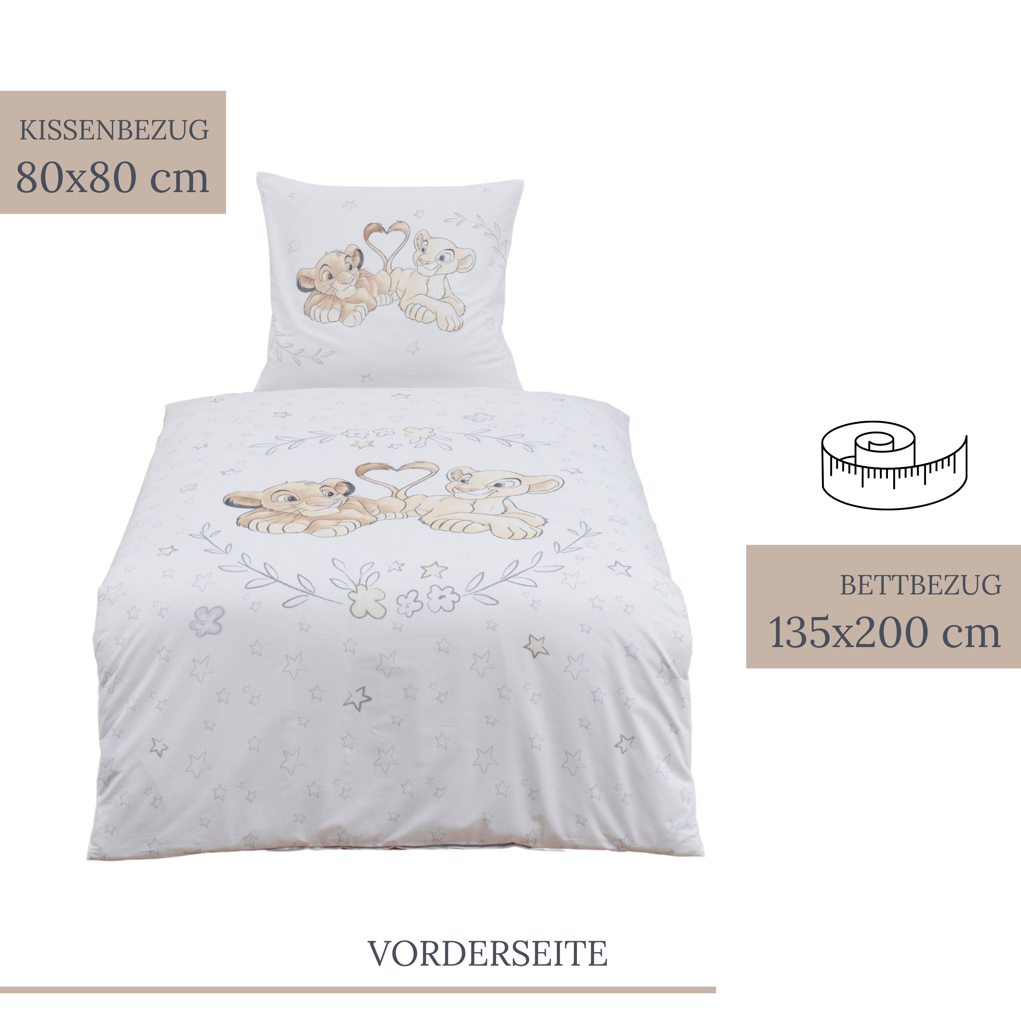 Kinderbettwäsche König der Löwen 135x200 + 80x80 cm, 100 % Baumwolle, MTOnlinehandel, Renforcé, 2 teilig, Simba & Nala Bettwäsche für Kinder und Jugend