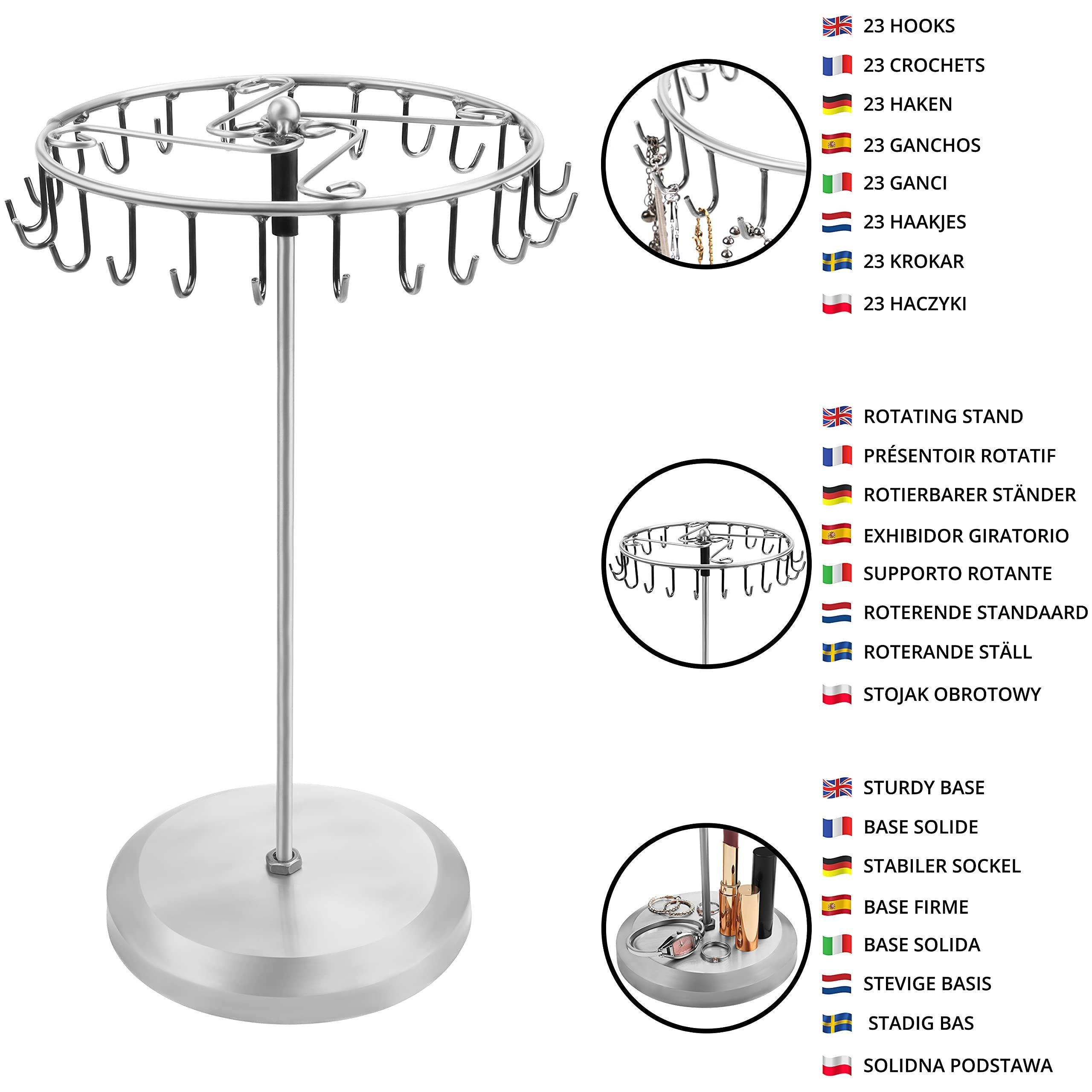 Belle Vous Schmuckständer Drehbarer Schmuckständer (23 Haken) - H34.8 x B20.5 cm, Rotating Jewelry Stand (23 Hooks) - H34.8 x W20.5 cm