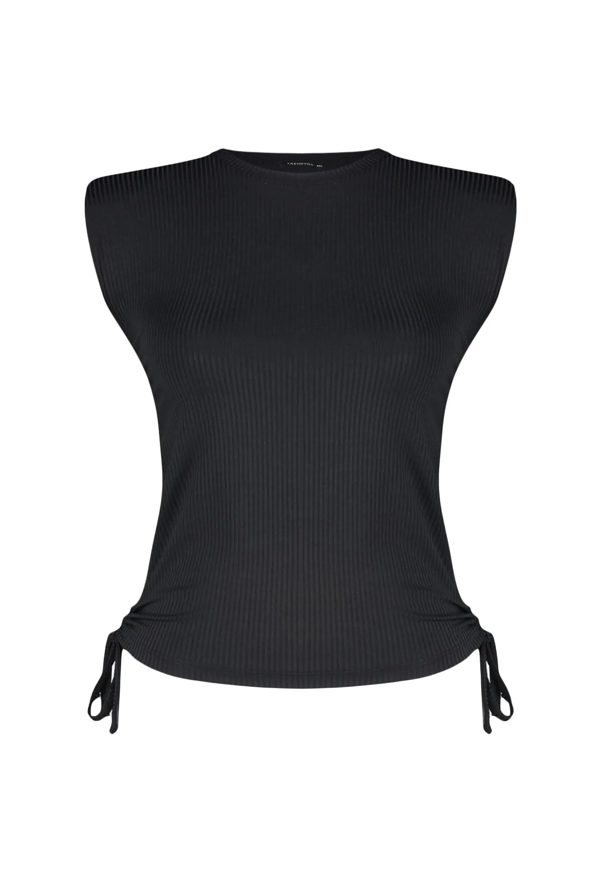 Trendyol Curve  Schwarze gestrickte Crop-Bluse mit geraffter Seitenpolsterung TBSSS23AF00011