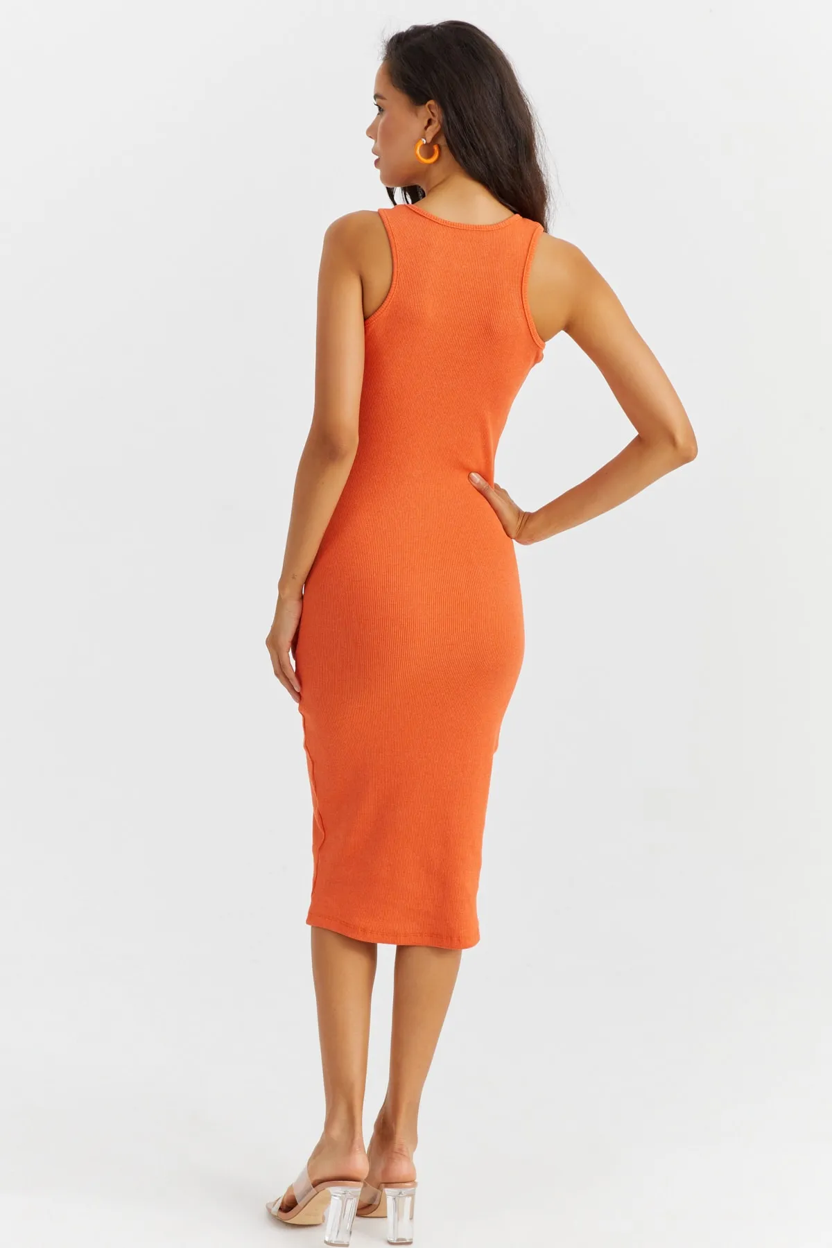 Cool & Sexy  Ärmelloses Kleid mit orangefarbenem Leibchen für Damen Yİ2459