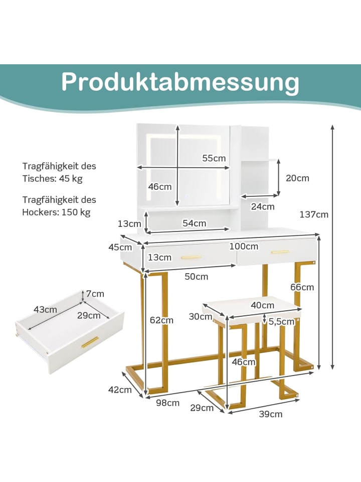COSTWAY Schminktisch Set LED in Weiß günstig kaufen onesize