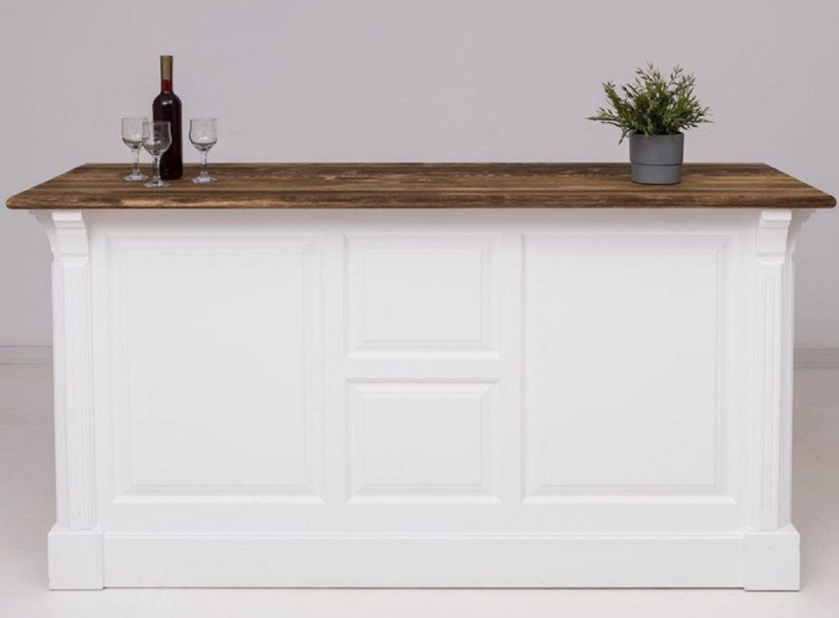 Casa Padrino Barschrank Landhausstil Bar Theke Weiß / Dunkelbraun 191 x 68 x H. 95 cm - Massivholz Thekentisch - Bartisch - Massivholz Bar Möbel im Landhausstil